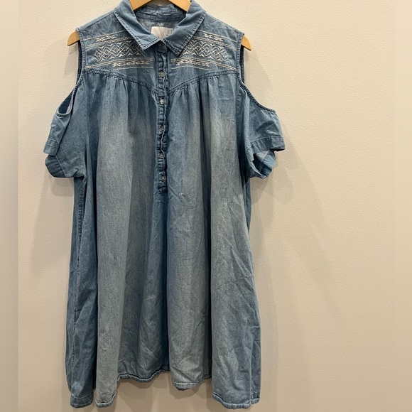 ASOS Curve Tops - asos curve cold shoulder blue embroidered top